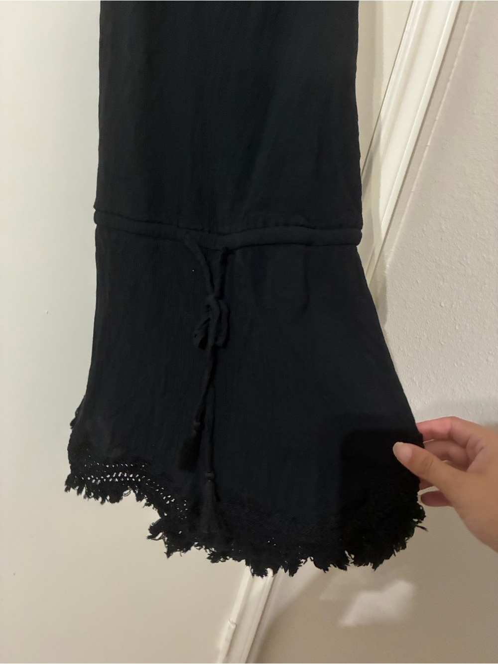 Aerie Black Romper with Crochet Hem & Tassel Waist – Size Small - Picture 8 of 8
